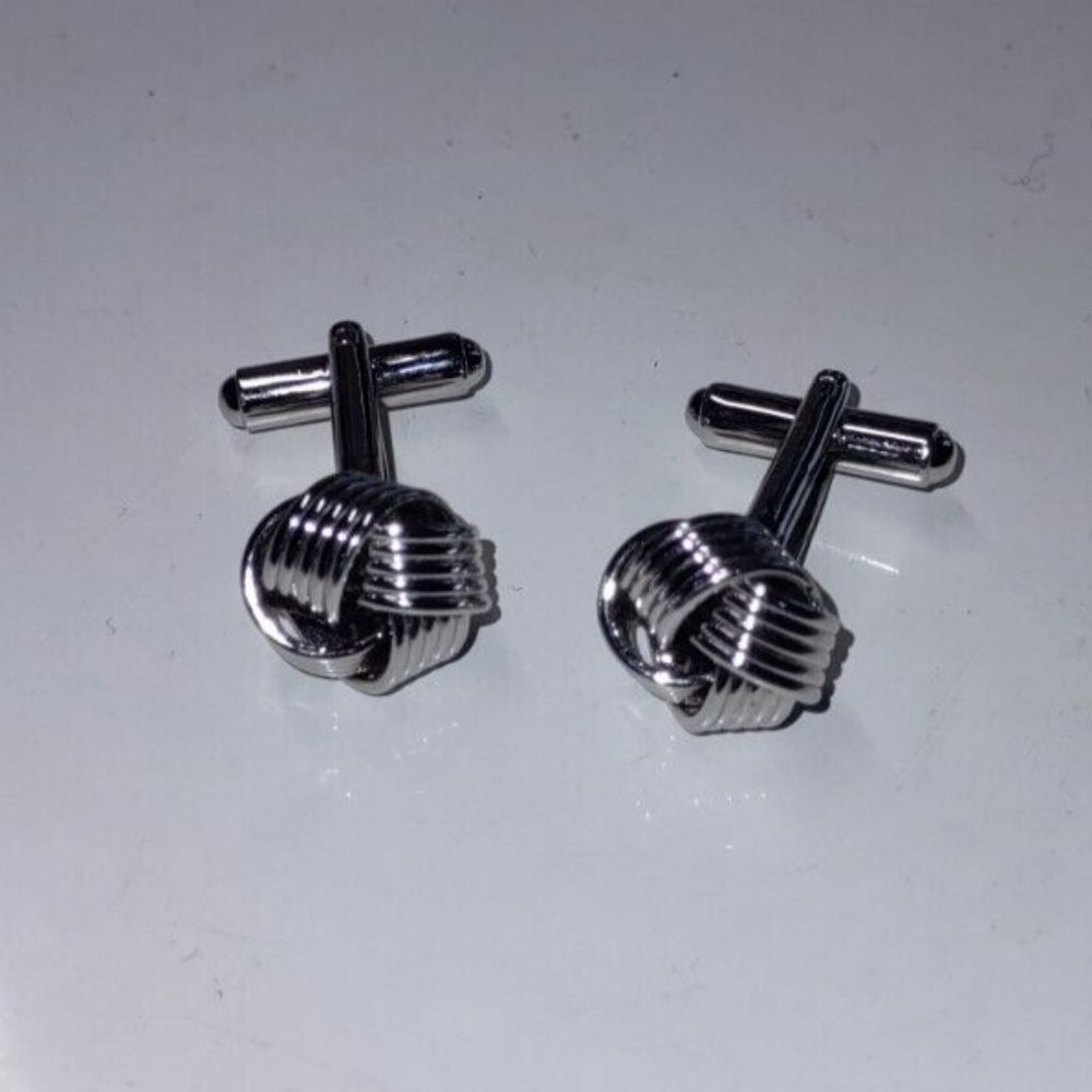 Silver Tone Knot CUFFLINKS - Picture 3 of 4
